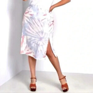 ModCloth Reverie So Often Midi Skirt High Waist Tie Dye Blue Pink Size Small NWT